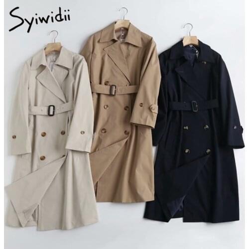 Syiwidii Long Sleeve Trench Coats for Women Fall Winter 2021 New Double Breasted Turn-down Collar Offlice Lady Jackets with Belt