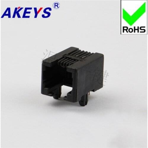 10PCS RJ11 socket telephone socket 95001-6P4C-90 degree-black telephone socket black belt edge plastic