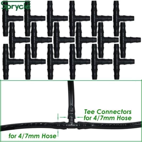 SPRYCLE 20-100PCS 1/4 Inch Connector Joint Tee Drip Irrigation Dripper Watering Garden Tools for 4mm/7mm Pipe Hose Greenhouse