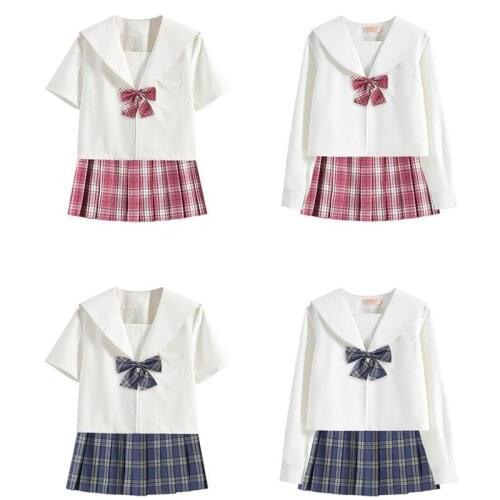 New Summer Kanto Japanese Orthodox JK Uniform Short/long Sleeve Uniforms School Uniform Girls Sailors Suit Pleated Skirt Sets