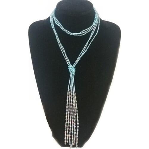 Vintage New Boho Shiny Crystal Beads Long Necklace Women Kpop Simple Tassel Sweater Chain Fashion Joker Lady Neck Decoration