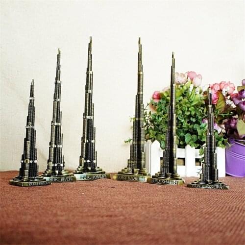 World Famous Building Dubai Burj Khalifa Tower Diamond Bronze Figurine Model Metal Crafts Home Decoration New Year Kids Gifts