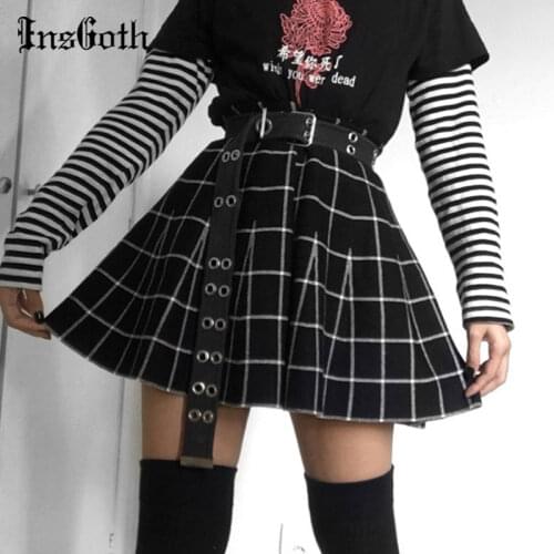 InsGoth Goth Skirt Gothic Grunge High Waist Black Skirt Harajuku Punk A Line Plaid Pleated Skirt Grunge Dark Academia Girl Skirt