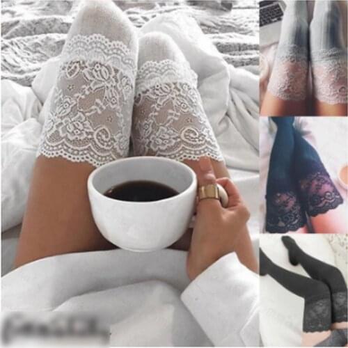 Women Stockings Warm Thigh High Over the Knee Long Cotton Lace up Sexy Ladies Floral Print Hollow Out Underwear