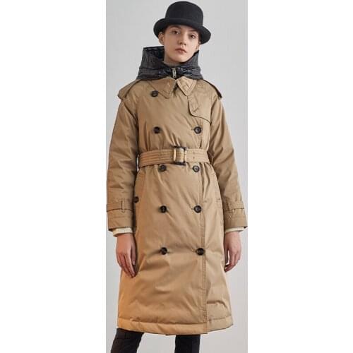 2021 High Street New Winter White Duck Down Jacket Female Double Breasted Windbreakers Hooded Long Puffer Feather Trench Coat