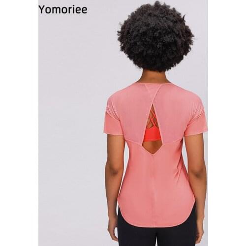 2021 Spring/summer Mesh Cross Hollow Yoga Short Sleeves Breathable Loose Sports Running Fitness Womens Workout Tops Gym Ymoriee