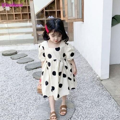 1-7 Years Girls Dot Dress Summer Stylish Baby Kids Girl Korean Puff Sleeve Princess Dresses Toddler Sweet 2021 Children Clothing