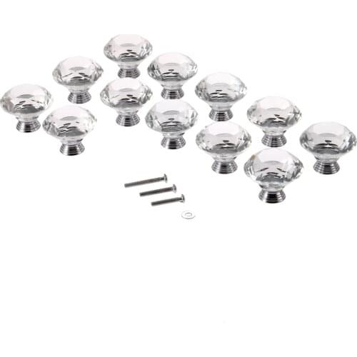 12Pcs Diamond Shape 40mm Crystal Glass Knob Drawer Cupboard Pulls Knobs Kitchen Cabinet Handles Furniture Handle