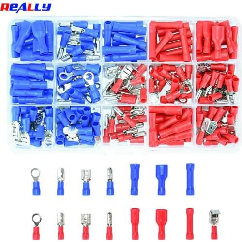 200PCS 22-16/16-14 Gauge Mixed Quick Disconnect Electrical Insulated Butt Bullet Spade Fork Ring Solderless Crimp Terminal