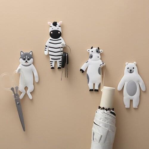 4pcs Cute cartoon animal hooks, bendable refrigerator magnets, key hangers, soft glue hooks behind the door, coat hooks