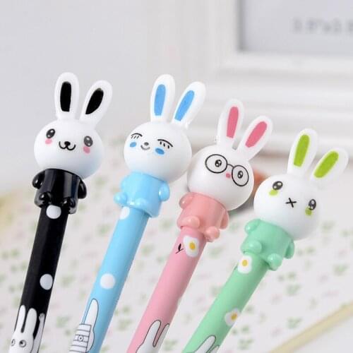 50PCS Creative Cartoon Cute Printed Rabbit Gel Pens 0.5mm Black Student Stationery Office Accessories