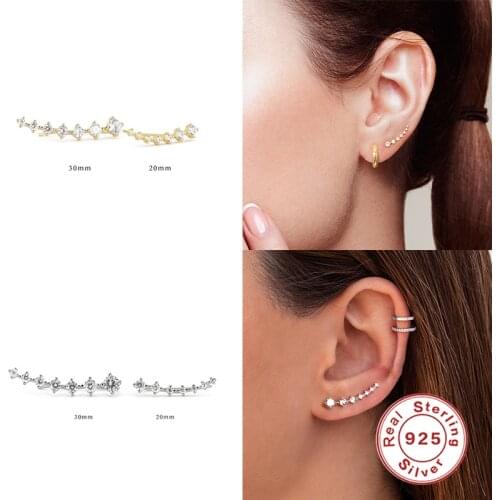 Aide 925 Sterling Silver Dainty Cubic Zirconia Piercing Earring Climber Long Line Shape Ear Crawlers Stud Earrings Women Jewelry