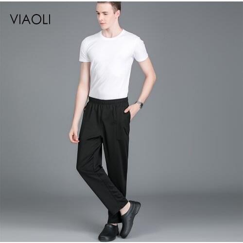 Hotel cook waiter pants Cookchef work clothes restaurant Chef Elastic trousers work clothes men black pants uniform wholesale