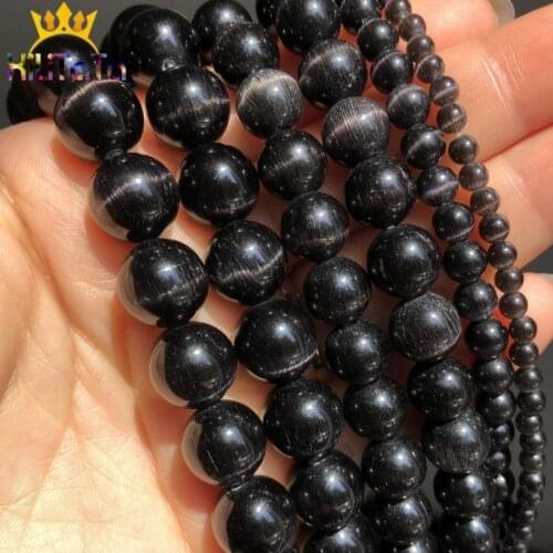 Black Cat Eye Stone Round Beads Natural Opal Round Loose Spacer Beads For Jewelry Making DIY Bracelet 15''Inches 4 6 8 10 12mm