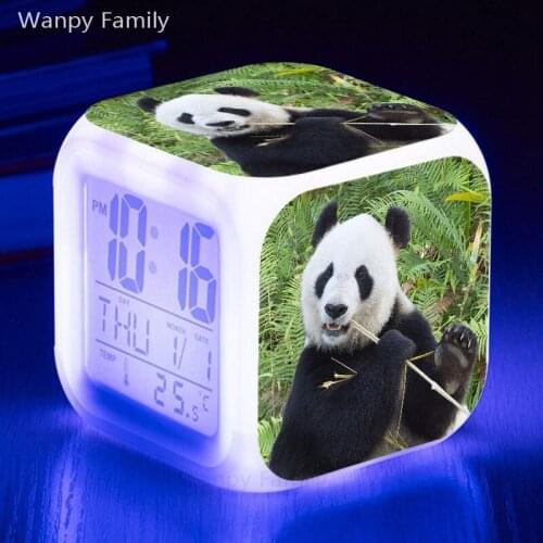 Very lovely Panda Alarm Clock 7 Color Glowing LED Big screen Displays Time date Multifunctio Touch Sensing Digital Clock