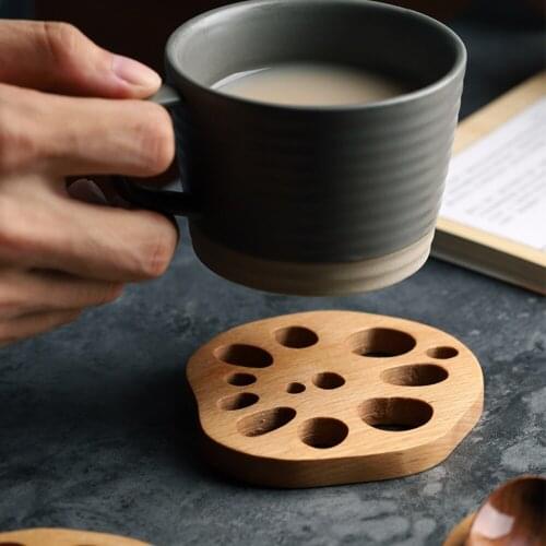 Anti-scalding Lotus Root Slices Design Wood Cup Tray For Teacup Coffee Cup Milk Cup Home Hotel Office Handmade Cup Pad
