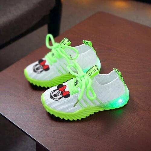 Disney childrens cartoon Minnie Mickey Mouse boys and girls non-slip soft sole casual shoes sports shoes LED student running sh
