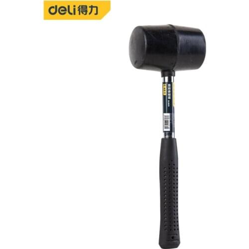Deli Non-Elastic Black Rubber Hammer Wear-Resistant Tile Hammer With Round Head and Non-Slip Handle DIY Hand Tool High Quality