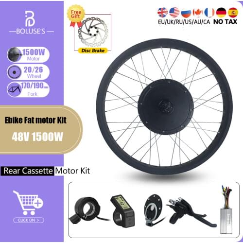 EBike Fat Wheel Kit 20 26Inch4.0 Tyre 48V1500W Rear Cassette Hub Motor Rear Fork170 190mm For Electric Snow Bike Conversion Kit