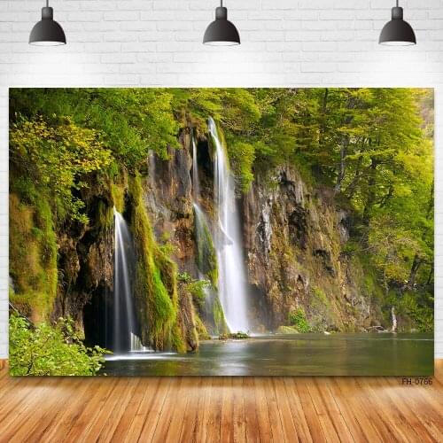 Summer Forest Natural Scenery Waterfall Trees Lake River Rock Baby Portrait Holiday Party Photo Backdrops Photophone Backgrounds