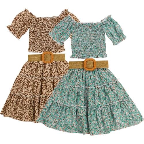 Citgeett Summer Kids Girls Casual Clothes Set Short Sleeve Crop Tops Long Skirt and Waistband Clothing