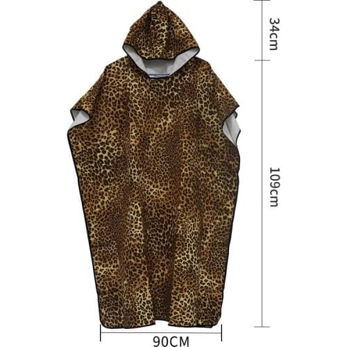 Lightweight Microfiber Wetsuit Changing Robe Surf Poncho Towel with Hood Leopard Quick Dry Hooded Towels for Swim Beach Pool