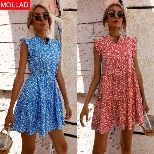 2021 Summer European and American Womens Clothing Waist-Tight Small Floral Skirt Dress Mini Women Summer Dresses