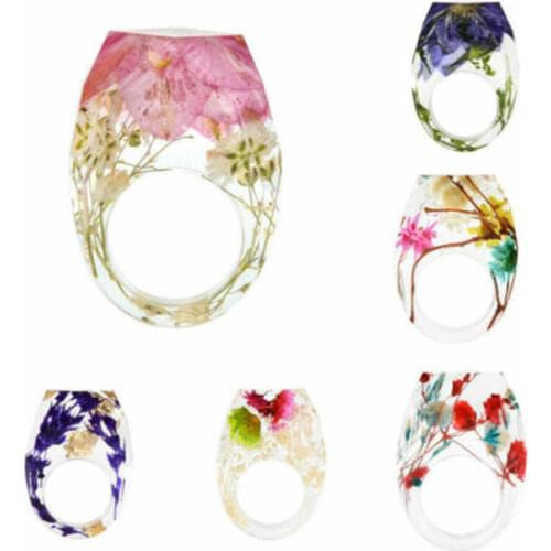 New Transparent Forest Handmade Dried Flower Resin Ring Colorful Ink Pattern Scenery for Women Fashion Jewelry Ring