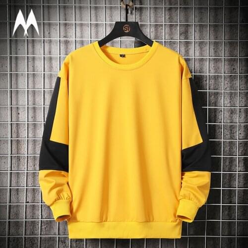2021 Autumn New Fashion Casual Round Neck Sweatshirt Men Korean Trend Top Patchwork Long Sleeved Pullover Mens Clothing