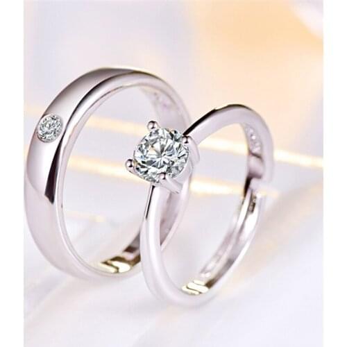 White Zircon Couples Rings,Love Promise Rings MICRO DERMAL Gemstone Jeweler,Stainless Steel Of Wedding Rings Set,2pcs/pair