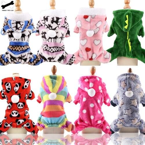 Button Dog Clothes Four-legged Flannel Dog Cat Clothing Warm Colorful Stripes Dot Pet Supplies