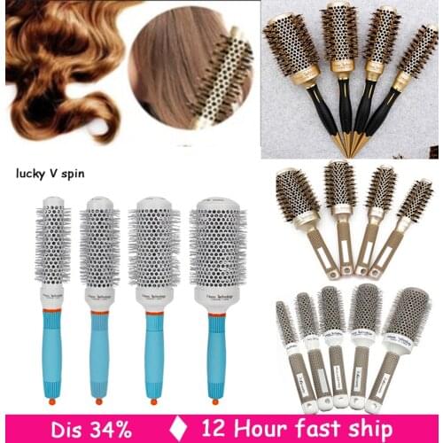 Hot Selling 4 set differen Durable Ceramic Iron aluminium tube gold Round Comb Hair Dressing Brush Salon Styling Barrel