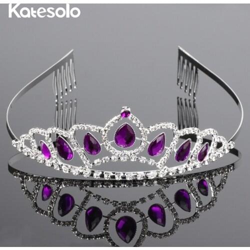 Luxury Girl Purple Crystal Hair Crown Jewelry Wedding Banquet Headband Tiara For Women New Teardrop Comb Bridal Accessories
