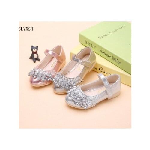 SLYXSH Children Rhinestone Glitter Kids Girls leather Shoes Princess Girls Sandals Toddler Big Girls Wedding Party Shoes