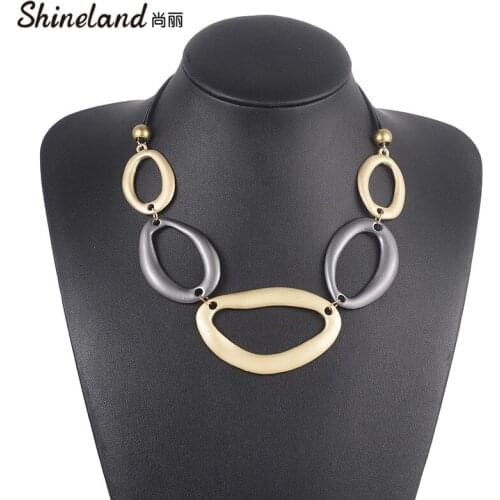 Shineland 2021 Vintage Double PU Leather Necklaces & Pendants For Women Geometric Zinc Alloy Neck Chokers Unique Punk Jewelry