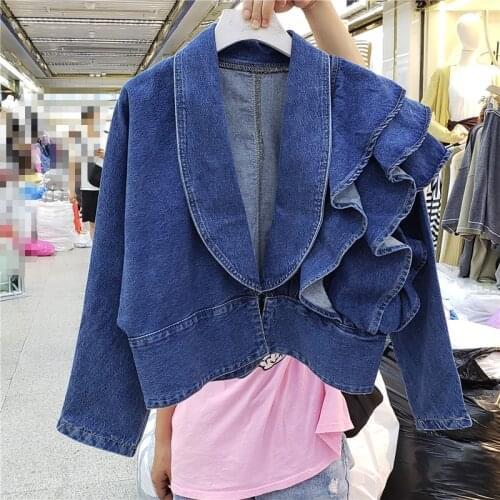 Streetwear Autumn 2021 Korean Style Denim Jacket Female Waist Fashion Trend All-match Ladies Coats Blue Overcoat Fast delivery