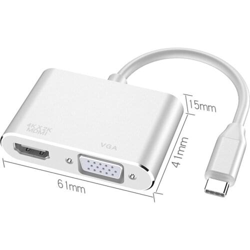 New USB 3.1 Type C To VGA Multiport Adapter USB C To HDMI 4K UHD Converter Port HUB