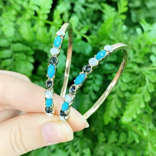 KOMi Vintage Turquoises Circle Earrings Paved with Zircon huggies Statement Hoop Earrings For Women Girls Party Bijoux B20214