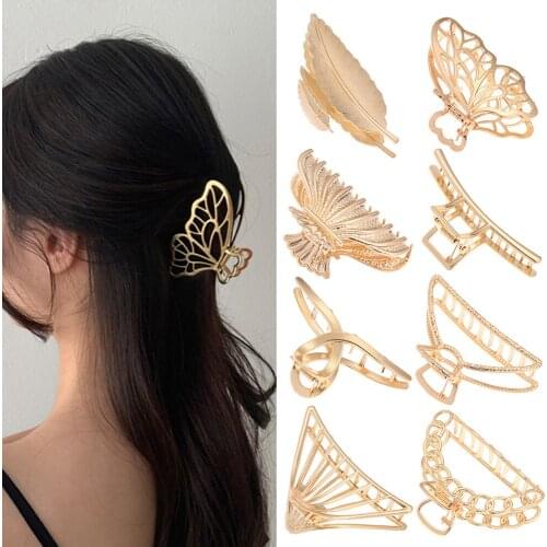 1PC Elegant Hollow Out Hair Claw Barrettes Butterfly Tassel Hair Pins For Women Girl Vintage Metal Golden Color Hair Accessories
