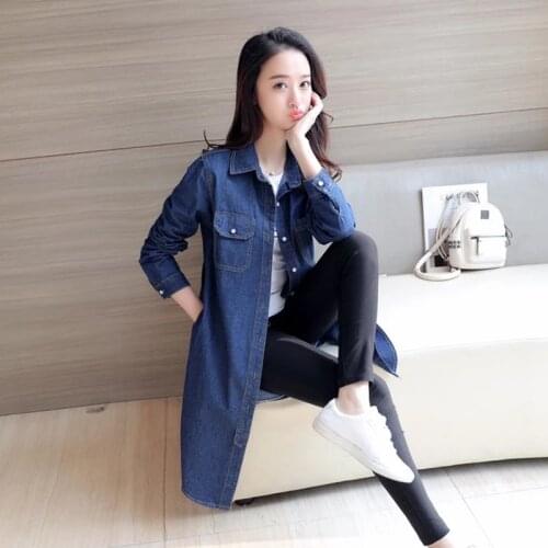 2021 New Spring Autumn Women Denim Jacket Long Jacket Full Sleeves Single Breast Slim Loose Casual Washed Coat