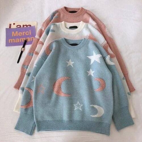 Small fresh plush star moon long-sleeved women winter new Korean student loose pullover sweater