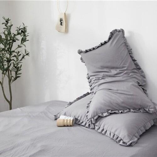 1 Pair Nordic Style Grey Lotus Leaf Pillow Case Sofa Throw Pillows Washed Linen Cushion Cover Girls Room Decor Pillowcase
