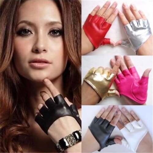 1 Pair Unisex Black PU Leather Fingerless Gloves Solid Female Half Finger Driving Women Men Fashion Driving Show Gloves New