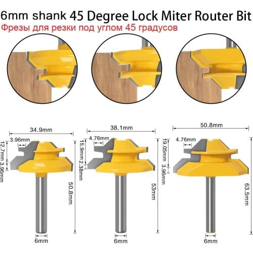 1Pcs Tungsten Carbide 45 Degree Lock Miter Router Bit 6MM 1/4" Woodworking Tenon Milling Cutter Tools Drilling Milling For Wood