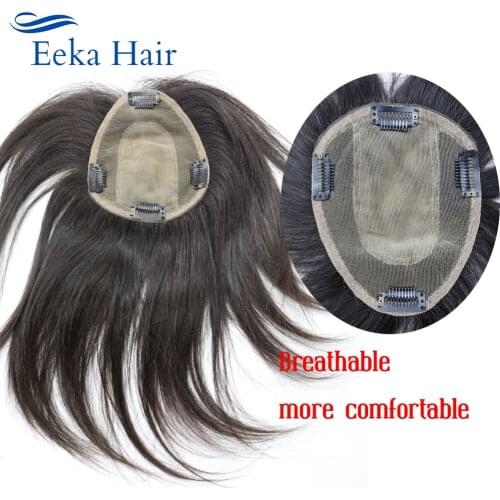 100% Human Hair Clip In On Hair Topper High Quality Center Part Straight Toppers Women Thinning Hair Loss Natural Colors