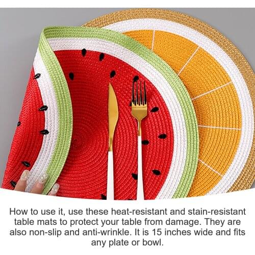Fuwatacchi 15 Inch Round Woven Placemats For Kitchen Dining Table Mats Heat-resistant Pads Watermelon Shape Cup Fork Coaster