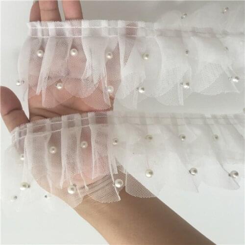 2 yards White Mesh Beading Wrinkle Lace Ribbons for DIY Craft Bow Hair Accessories Clothing Sewing Material