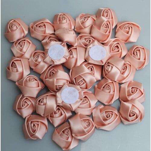 20piece/lot DIY Hand Made 3.5cm Nude Pink Satin Rose Artificial Ribbon Flower For Make Bridal Bridesmaid Wedding Bouquet