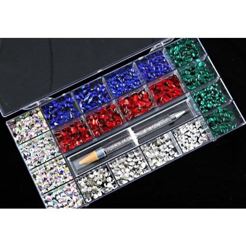Emerald, Red, Blue,Clear) Nail Rhinestones 5 Colors +2000Pcs Crystals Bling Box K9 fancy shape crystal ab nail rhinestones