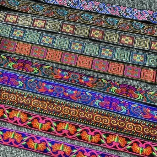 7 Yards 3.3CM Vintage Ethnic Embroidery Lace Ribbon Boho Lace Trim DIY Clothes Bag Accessories Embroidered Fabric